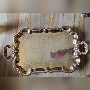 Vintage / Antique Elegant Gold Plated Serving Tray with Handles